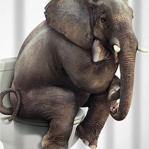 Rare vintage fabric circus elephant on toilet trunk down shower curtain 71x71